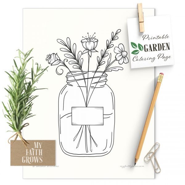 Jar of Flowers printable garden coloring page