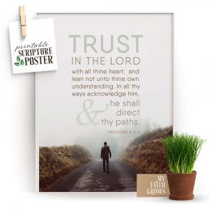 Trust in the Lord printable scripture poster displayed in frame